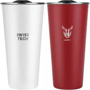 Swiss+Tech 16온스 스테인리스 스틸 컵 2팩 더블 월 핀트 잔 뚜껑이 있는 단열 텀블러 내구성이 뛰어난