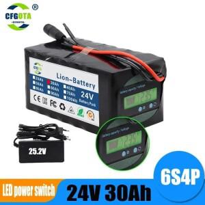 24V 배터리 6S4P 팩 100Ah 충전식 리튬 용량 표시기 및 BMS+충전기 포함 250W 모터에 적합