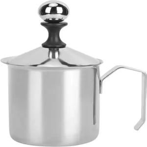 힐벨리푸 수동 우유 거품기 400ml 스테인리스 스틸 핸드 펌프 더블 레이어 메쉬 커피 라떼 아트를 위한