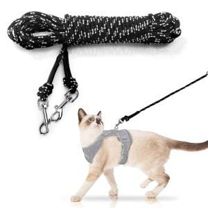 마당용 엑스트라 롱 고양이 목줄, 9M/30FT 경량 야외용 고양이 목줄 롱 라이트 익스텐션, 토끼, 고양이, 강아지 및 작은 동물을 위한 롱 얇은 리드