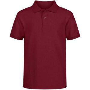 IZOD 남아용 교복 반소매 폴로 셔츠, 버튼 잠금, 편안하고 부드러운 피케 원단, 버건디, 18-20 허스키
