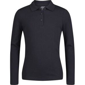 Izod 여아용 교복 적응형 긴소매 폴로 셔츠, 벨크로 클로저 및 인조 버튼, 편안한 인터로크 원단, 네이비