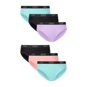 Hanes 여아용 속옷 힙스터 팩, 6팩, X-temp 이동 경량 컴포트 팬티, 냄새 제어, 퍼플, 블랙, 블루, 코랄