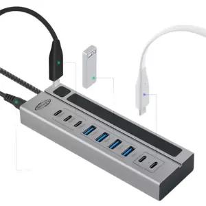 C타입 유전원 멀티 허브 9포트 10Gbps USB3.2 PD 핸드폰 충전기 초고속 노트북 데스크탑 포트확장 분배기