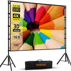 TOWOND 프로젝터 스크린 및 스탠드 00인치 프로젝션 야외 실내 휴대용 69 4K HD 후면 전면 영화 가방 홈