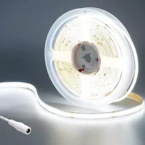 24V COB LED 스트립 라이트 쿨 화이트 6000K 16.4피트 5M CRI 93 4500lm 균일 글로우 닷리스 플렉서블 IP20