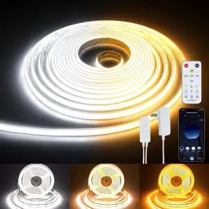 COB LED 스트립 라이트 16.4피트 디밍 가능한 2300K-650K 화이트 CCT 튜닝 DC 24V 컷테이블 테이프 고밀도