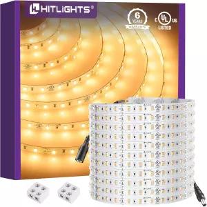HitLights 24V LED 스트립 조명 따뜻한 흰색 2700K 26.2피트 컷테이블 테이프 지원 3온스 PCB UL 목록