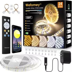 Weofomey 화이트 LED 스트립 조명 리모컨 및 앱 컨트롤이 가능한 100피트 디밍 밝은 24V 테이프 침실 주방