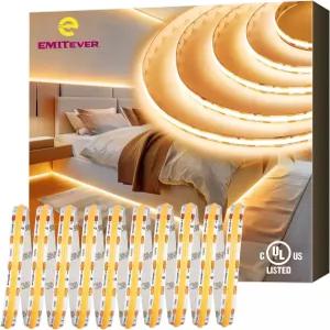 에미테버 COB LED 스트립 라이트 웜 화이트 24V 2700K 테이프 프리미엄 고밀도 300+루멘/피트 2400LED/스풀