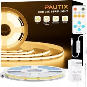 PAUTIX COB LED 스트립 라이트 16.4피트 UL 따뜻한 흰색 2700K 점 없는 CRI93 초밝은 조광성 24V 플렉시블