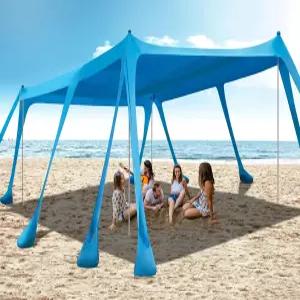 VVBE 비치 텐트 선 쉘터 13x10FT 10개의 모래주머니가 있는 UPF50 야외 그늘막 캐노피 모래 삽 바닥 말뚝