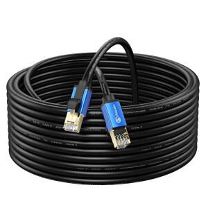 ABIREIV CAT7 이더넷 케이블 100피트 실외 트리플 차폐 SSTP 10GBPS 600MHZ 패치 모뎀 라우터 LAN RJ45 UV 방수 직접 매장 PE 재킷용