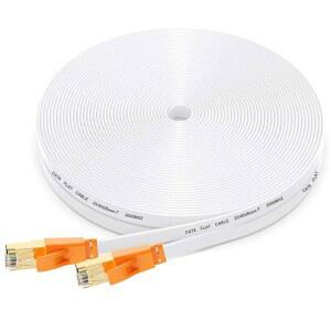 스몰링크 이더넷 케이블 100 FT CAT 2000MHZ 40GBPS 인터넷 전문가용 플랫 LAN SFTP 패치 코드 라우터 모뎀용 도금 RJ45 커넥터 포함 화이트