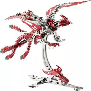 기계식 피닉스 3D 금속 퍼즐 모델 키트 펄럭이는 날개가 달린 358PCS 스테인리스 스틸 DIY 조립 조각 메카 수집용 건물 세트(빨간색) Red