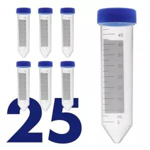 카시 사이언티픽 50mL 스크류 캡 원추형 원심분리기 튜브 인쇄된 눈금 및 쓰기 지점이 있는 멸균 투명 시험관 [50mL 25] 50mL Conical Sterile 25