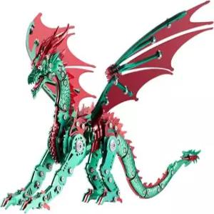 롱핀 3D 모델 키트 메탈 드래곤 퍼즐 빌딩 세트 홈 오피스 장식용 수집 가능한 기계 공학 공예품 및 선물 ( 레드-그린 )