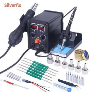 Silverflo 8586D-IIIPRO 납땜 스테이션 2 in 1 뜨거운 공기 총 납땜 인두 용접 재 작업 스테이션 BGA SMD I