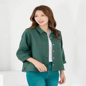 [모슬린]엄마옷 자켓 린넨 7부 카라 셔츠형 605FGH135 마담중년여성빅사이즈50대60대