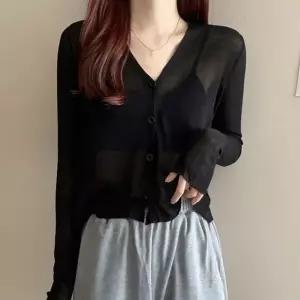 여성 3컬러 베이직 여름 바캉스 브이넥 긴팔 가디건