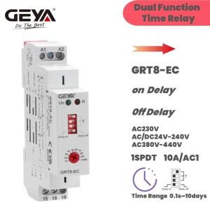 GEYA GRT8-EC 10A 이중 기능 타이머 릴레이 온 딜레이 또는 오프 AC220V AC380V ACDC24V-240V 타임 CE CB