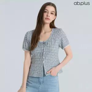 [ab.plus] 체크 레이스 리본 반팔 블라우스 (LSA2MB60A)