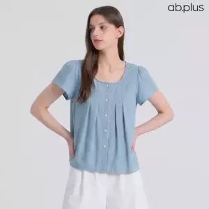 [ab.plus] 퍼프소매 데님 핀턱 반팔 블라우스 (LSA2MB77A)