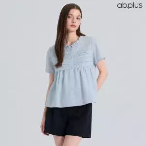 [ab.plus] 레이스 핀턱 셔링 반팔 블라우스 (LSA2MB67A)