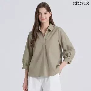 [ab.plus] 오픈카라 7부 볼륨소매 블라우스 (LSA2MB57A)
