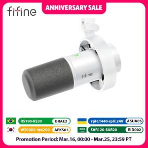 FIFINE 녹음 XLR 다이나믹 마이크, 실시간 모니터링 기능, USB 스트리밍 마이크, 게인 노브, PC용 터치 음