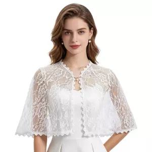 Wedding Lace Shawl Wraps For Women, Elegant Shrugs Shoulder Cover, Bridal Cape Scarf Wrap with Pearl