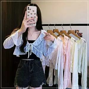 플라워 가디건 카디건 망사 롱 봄 라운드 여성 HWFHAZOK