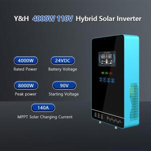 Y & H 태양광 하이브리드 인버터, 그리드 오프 순수 사인파 내장 MPPT 140A 태양광 충전기, 4000W, 24VDC,