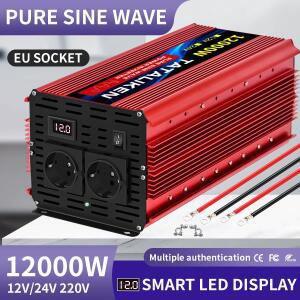 순수 사인파 인버터, 전력 인버터 충전기 컨버터 어댑터, EU 소켓, DC 12V, 24V, AC 220V, 50hz, 8000W, 12