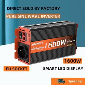 순수 사인파 인버터, DC 12V-AC 220V 60HZ, EU 소켓, 1600W LED 전압계 컨버터 변압기