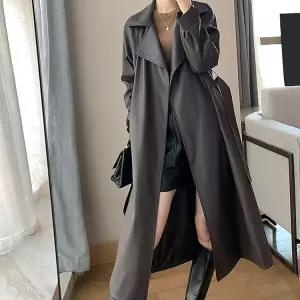EAMT 롱 미디 빈티지 코트 여자코트 PU가죽 트렌치 봄가을 YJ3