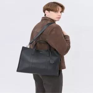 헤지스 액세서리 남성 25FW [스테디셀러] 블랙 로고프린트 가죽 토트백 WUBA5F802BK