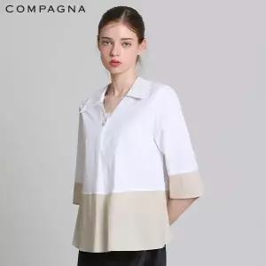 [꼼빠니아(compagna)] 브이 카라넥 배색 셔츠 블라우스(택가격: 259000원)
