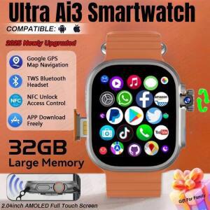 오리지널 울트라 Ai3 스마트워치 (4G 안드로이드 AMOLED HD 카메라 GPS WIFI 구글 플레이 스토어 앱 게임