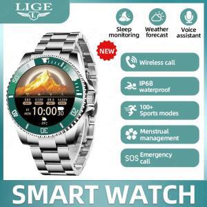 LIGE 새로운 스마트 시계 1.27 인치 360*360 픽셀 스마트워치 블루투스 통화 혈압 모니터링 음성 보조 스마
