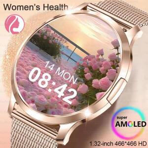 2025 새로운 스마트 워치 여성 1.32인치 AMOLED 3D 곡면 스크린 DIY 맞춤 다이얼 블루투스 통화 건강 모니