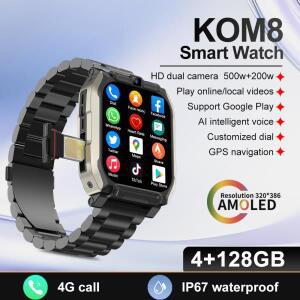XUESEVEN KOM8 4G LTE 스마트워치 SIM 카드 듀얼 카메라 WiFi GPS 심박수 모니터 구글 플레이 얼굴 인식 남