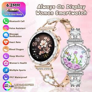 LIGE 울트라 씬 스마트워치 여성용 상시표시 시계 다이아몬드 팔찌 스포츠 BT 통화 AMOLED 패션 스마트워치