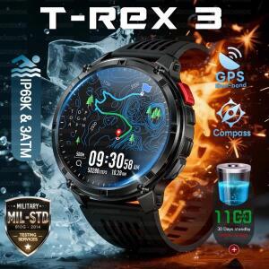 T-Rex 3 군용 등급 1000mAh 배터리 스마트 워치 IP68 방수 GPS 블루투스 통화 AMOLED HD 남성용 스포츠 202
