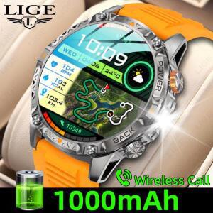 LIGE 신형 밀리터리 울트라 1000mAh 배터리 스마트워치 IP68 방수 플래시라이트 심박수 모니터 스포츠 트래