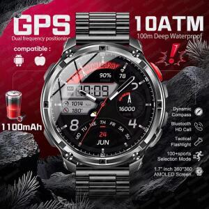 2026년 신형 1100mAh 대용량 배터리 GPS 아웃도어 스마트워치 1.7인치 AMOLED 10ATM 방수 팔찌 통화 기능