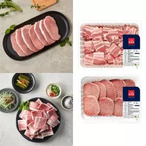 국내산냉동돈육한입삼겹살1.0kg +등심돈가스1.0kg 손질 가정용 고기 반찬 돈까스 냉삼 세트
