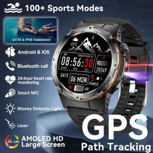 2024 신형 밀리터리 스마트워치 IP68 방수 야외 스포츠 피트니스 트래커 건강 모니터 BT 통화 365nm UV+ 적