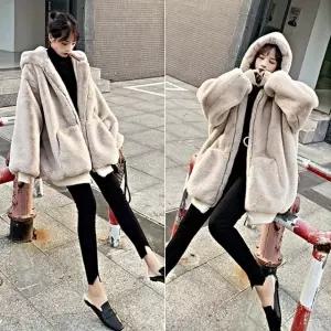 여성아우터 인조밍크퍼 오버핏 후드 집업 점퍼 데일리 여성코트 여성남방자켓 (W9A11DD)