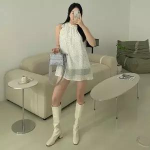 도트샤인홀터탑 땡땡이 나시티 블라우스 하객룩 무지티 민소매 티